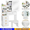 Dressing Table Mirror Drawers Vanity Makeup Desk Stool Set With LED Lights White