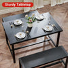3 Pcs Wooden Kitchen Dining Living Room Table Metal Frame with 2 Benches Set