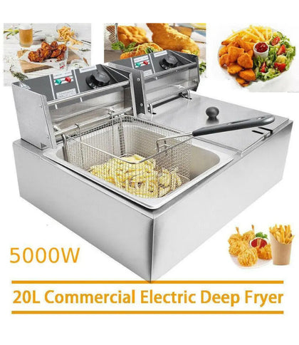 20L Commercial Electric Deep Fryer Fat Chip Twin Dual Tank Stainless Steel 12L