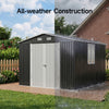 12 x 10FT Galvanised Garden Tool Storage Shed with Lockable Door, Double Windows
