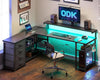 Corner Desk with Drawers, L Shaped Gaming Desk with LED Lights & Power Outlets,