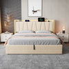 KING 5FT OTTOMAN STORAGE UPHOLSTERED BED FRAME WITH HEADBOARD & LED LIGHTS BEIGE