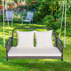 2 Person Outdoor Swing Chair Wicker Hanging Seat Cushioned Porch Patio White