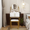 Modern Dressing Table Set with LED Light Mirror Stool 2 Drawers Storage Bedroom