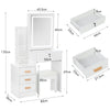 Dressing Table Mirror Drawers Vanity Makeup Desk Stool Set With LED Lights White