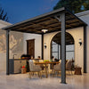 3x3m Aluminium Lean-to Gazebo, Wall-Mounted Iron Hardtop Roof Pergola