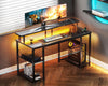 Gaming Desk with LED Lights, 120x50 cm Computer desk with Power Outlets, Gaming