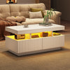 LED Coffee Table with 2 Drawers & Open Shelf, Vertical Ribbed White Centre Table