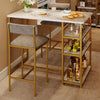 Dining Bar Table Set for 2 with 3-Tier Storage Shelves & 2 Upholstered Chairs