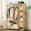 Bamboo Garment Rack Large Clothes Rail Rack with Shelves Wardrobe for Guest Room