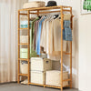 Bamboo Wooden Single Clothes Rail Garment Rack Hanging Stand Open Wardrobe Shelf