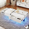Coffee Table LED Lights with Drawers White High Gloss Modern Living Room