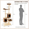 190 cm 6-Tier Cat Tree Rubber Wood Cat Tower Furniture W/ Sisal Scratching Posts
