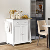 Kitchen Island Storage Cabinet Rolling Trolley with Rubber Wood Top