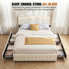 LED Luxury Chesterfield Bed Frame W/ Wingback Headboard & Charging Station 4ft6