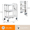 3 Tier Stainless Steel Utility Cart 300LB Foldable Rolling Kitchen Trolley Heavy