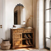 60x90cm Arched Wall Mirror Vintage Wood Bathroom HD Vanity Mirror Over Fireplace