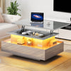 LED Coffee Table with Storage Lift Up Living Room Wooden Furniture 2 Drawer