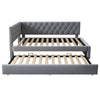 3ft Single Velvet Daybed with Trundle Bed, Upholstered Sofa Bed 90x190cm Grey
