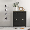 2 Drawer Shoe Cabinet Narrow Shoe Cupboard with Flip Doors, Black