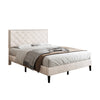 4FT6 DOUBLE BED FRAME UPHOLSTERED PLATFORM BED WITH ADJUSTABLE HEADBOARD BEIGE