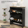 2 Drawer Shoe Cabinet Narrow Shoe Cupboard with Flip Doors, Black