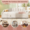 Daybed with Trundle Under Bed Guest 3ft Beige Upholstered Bed for Kids, Adults