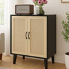 Wooden Storage Cabinet with Rattan Decorating Buffet Sideboard Accent Cabinet