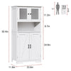 Tall White Kitchen Pantry Cupboard with 2 Frosted Glass Doors Storage Cabinet
