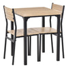 3 Pcs Compact Dining Table 2 Chairs Set Wooden Metal Legs, Light Wood Grain