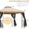 3x3(m) Outdoor Gazebo Patio Pavilion Canopy Tent w/ Netting & Shelf 2-tier Roof