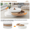 Round Rotating Coffee Table w/ 360° Swivel Layer & Storage, White + Wood Grain