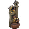2-in-1 Waterfall Fountain with Birdhouse, Garden Water Feature with LED Lights