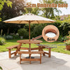 Picnic Table Set With 6 Seater BBQ Beach Bench Outdoor Deck Wooden Round Brown
