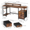 Home Office Computer Desk with Monitor Stand 2 Drawer Storage Shelves LED Lights