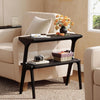 Black Narrow End Table, 2-Tier Modern Solid Wood Side Sofa Table for Living Room