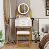 Modern Dressing Table Set with LED Light Mirror Stool 2 Drawers Storage Bedroom