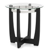 Glass End Table 61cm Round Side Table with Tempered Glass Top-Black