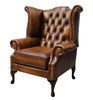 New Chesterfield Queen Anne High Back Wing Armchair Real Leather Tan