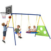 Adjustable 4-in-1 Kids Swing Set with Saucer Swing Basketball Hoop Football Goal