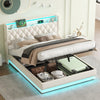 King Size Ottoman Bed Frame with Hydraulic Storage, Charging Station, LED Lights