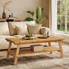 120cm Solid Wood Coffee Table, Farmhouse Rectangle Center Table for Living Room
