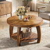 31.5'' Solid Wood Round Coffee Table, 2-Tier Wooden Center Table for Living Room