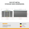 10 x 12 FT Galvanised Steel Sheds Garden Storage Shed Ventilation w/ Double Door