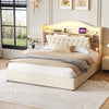 Upholstered Ottoman Storage Bed, 5ft King Size Bed Frame with LED & USB, Beige