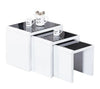 Nest of 3 Tables Grey Tempered Glass Top White High Gloss Side End Coffee Home