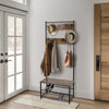 Coat Rack Stand with Shoe Storage Bench 9 Hooks Rustic 2 Colours Entrance Hall