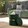 Round Pouffe, Storage Footstool with Cushioned Top, Dark Green