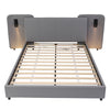 4ft6 Double Slatted Bed Frame, Headboard with Charging Port and Lighting Grey
