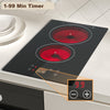 Ceramic Hob 2 Zones, Electric Plug in Hob 30cm 2 Burners, 2800W 9 Power Levels